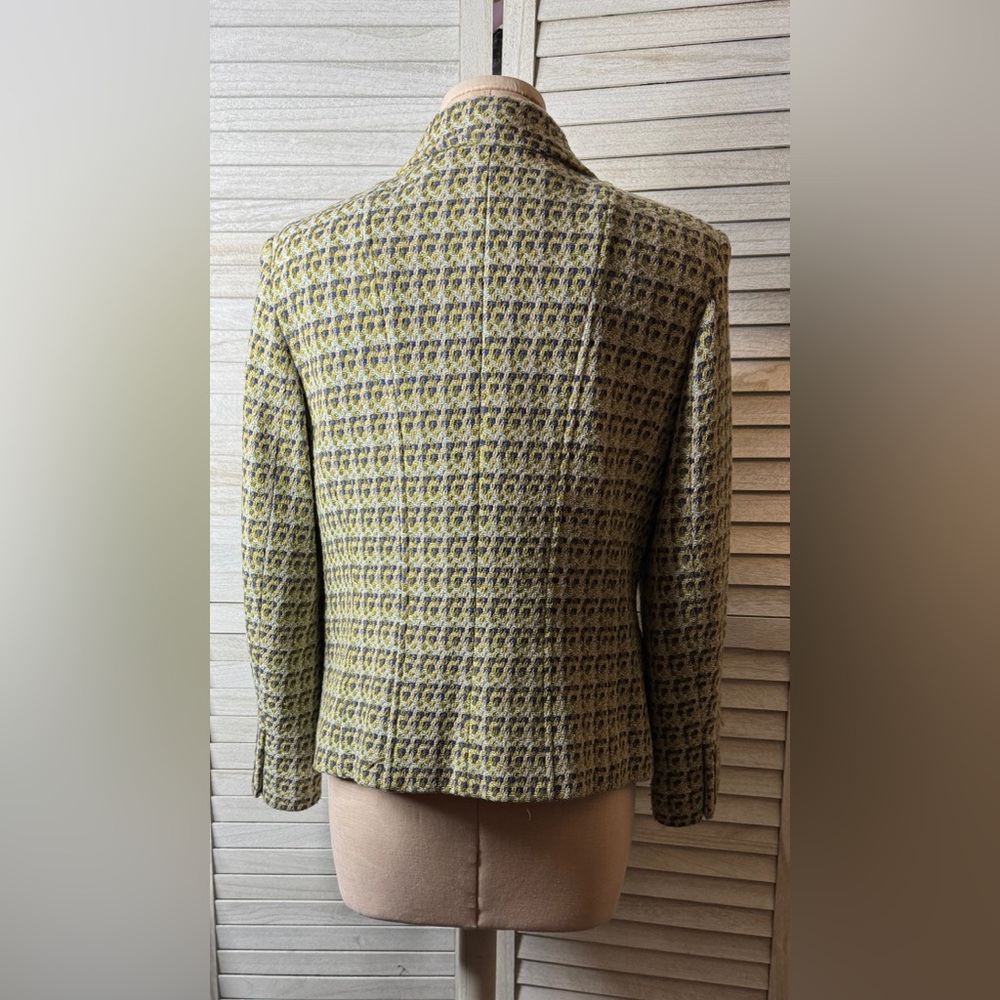 Talbots Tweed Blazer Jacket Green Blue Size 10P Classic Career Chic Textured - Picture 13 of 16
